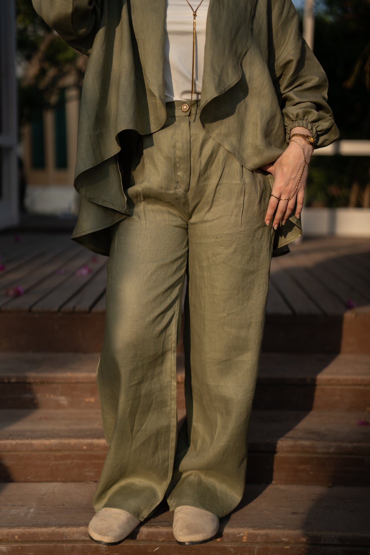 Olive linen pants
